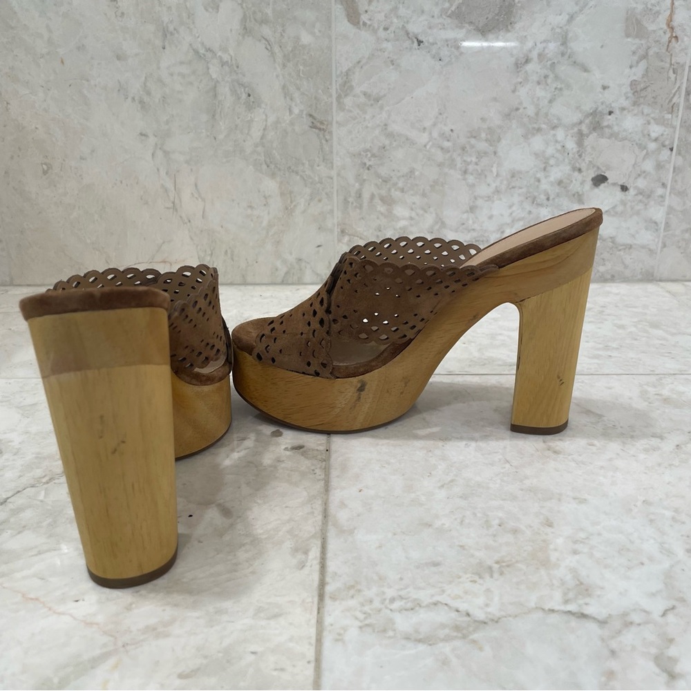 VERONICA BEARD {5M} Platform Mules "Gaynor" Brown Suede - Picture 3 of 10